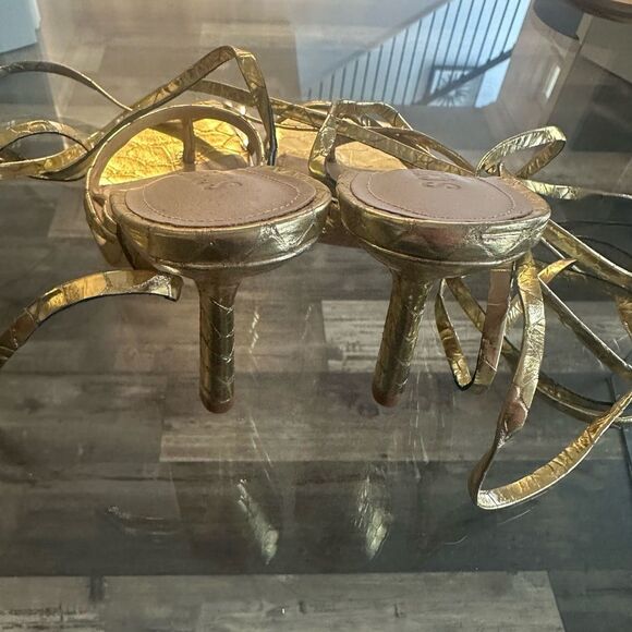 Schutz Gold Strappy Women's Sandals - Picture 8 of 13